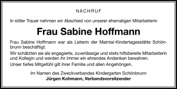 Traueranzeige von Sabine Hoffmann von Neue Presse Coburg