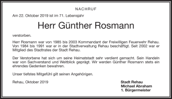 Traueranzeige von Günther Rosmann von Frankenpost