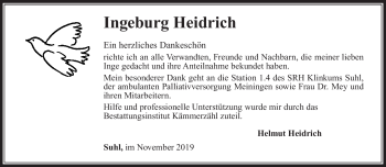 Traueranzeige von Helmut Heidrich von Südthüringer Presse