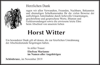 Traueranzeige von Horst Witter von Südthüringer Presse