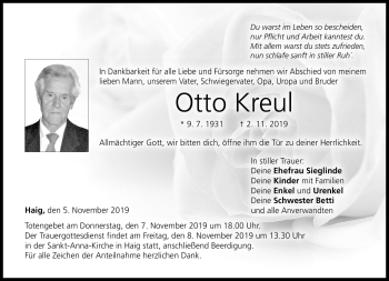 Traueranzeige von Otto Kreul von Neue Presse Coburg
