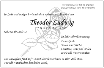 Traueranzeige von Theodor Ludwig von Frankenpost