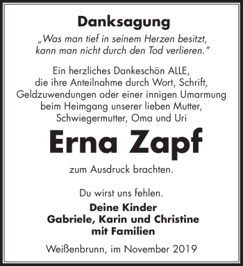 Traueranzeige von Erna Zapf von Neue Presse Coburg