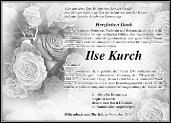 Traueranzeige von Ilse Kurch von Südthüringer Presse