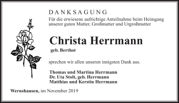 Traueranzeige von Christa Herrmann von Südthüringer Presse
