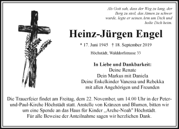 Traueranzeige von Heinz-Jürgen Engel von Frankenpost