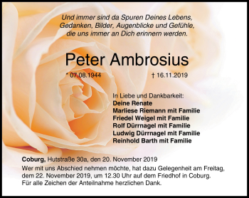 Traueranzeige von Peter Ambrosiua von Neue Presse Coburg