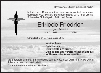 Traueranzeige von Elfriede Friedrich von Frankenpost