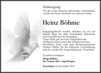 Traueranzeige von Heinz Böhme von Südthüringer Presse