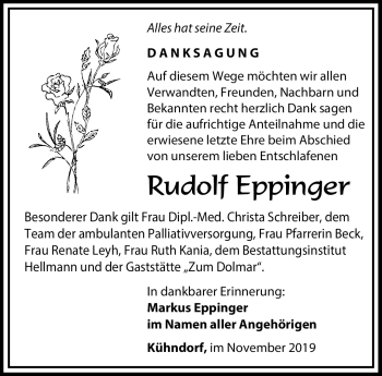 Traueranzeige von Rudolf Eppinger von Südthüringer Presse