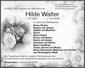 Traueranzeige von Hilde Walter von Südthüringer Presse