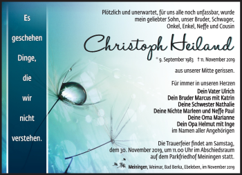 Traueranzeige von Christoph Heiland von Südthüringer Presse
