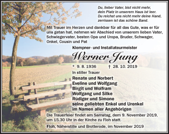 Traueranzeige von Werner Jung von Südthüringer Presse
