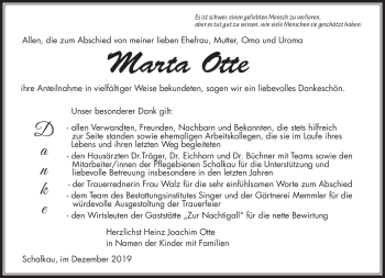 Traueranzeige von Marta Otte von Südthüringer Presse