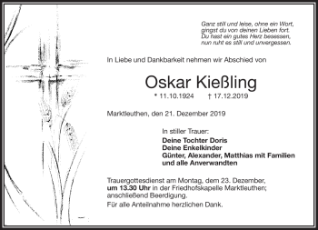 Traueranzeige von Oskar Kießling von Frankenpost