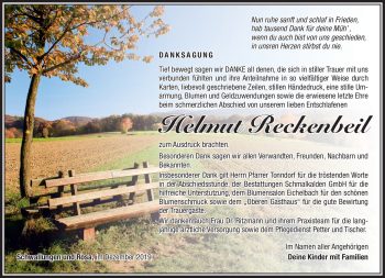 Traueranzeige von Helmut Reckenbeil von Südthüringer Presse