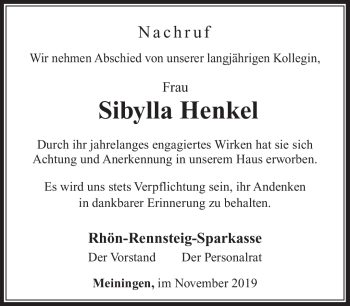 Traueranzeige von Sibylla Henkel von Südthüringer Presse