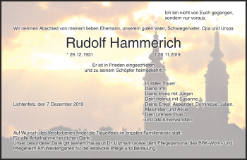 Traueranzeige von Rudolf Hammerich von Neue Presse Coburg