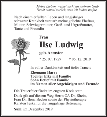 Traueranzeige von Ilse Ludwig von Südthüringer Presse