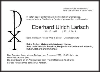Traueranzeige von Eberhard Larisch von Frankenpost