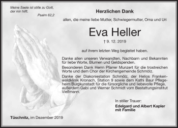 Traueranzeige von Eva Heller von Neue Presse Coburg
