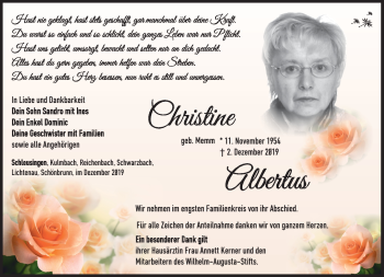 Traueranzeige von Christine Albertus von Südthüringer Presse