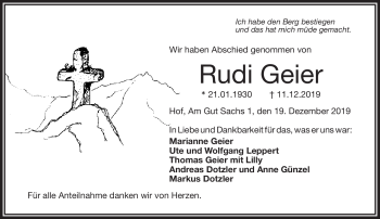 Traueranzeige von Rudi Geier von Frankenpost