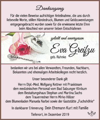 Traueranzeige von Eva Greifzu von Südthüringer Presse