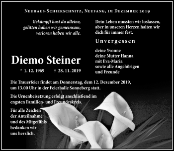 Traueranzeige von Diemo Steiner von Südthüringer Presse