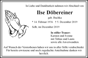 Traueranzeige von Ilse Döbereiner von Frankenpost