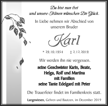 Traueranzeige von Karl  von Südthüringer Presse