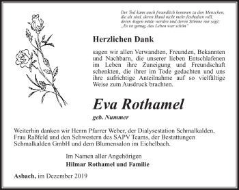 Traueranzeige von Eva Rothamel von Südthüringer Presse