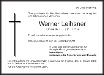 Traueranzeige von Werner Leishner von Frankenpost