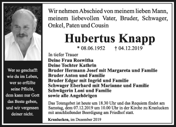 Traueranzeige von Hubertus Knapp von Südthüringer Presse