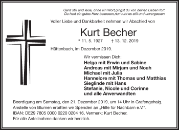 Traueranzeige von Kurt Becher von Frankenpost