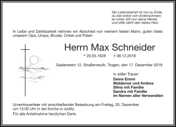 Traueranzeige von Max Schneider von Frankenpost