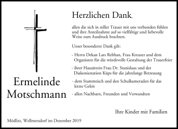 Traueranzeige von Ermelinde Motschmann von Neue Presse Coburg