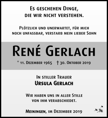 Traueranzeige von Rene Gerlach von Südthüringer Presse
