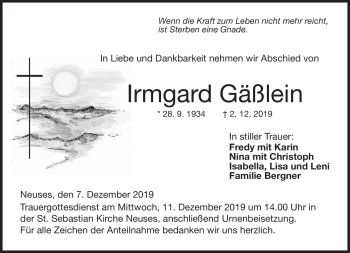 Traueranzeige von Irmgard Gäßlein von Neue Presse Coburg