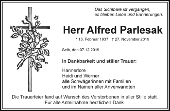 Traueranzeige von Alfred Parlesak von Frankenpost