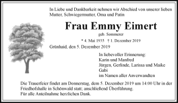 Traueranzeige von Emmy Eimert von Frankenpost