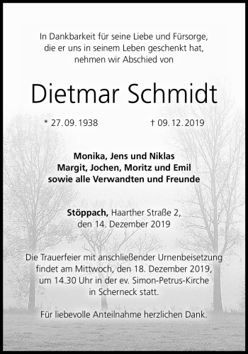 Traueranzeige von Dieter Schmidt von Neue Presse Coburg