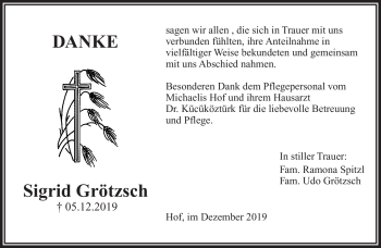 Traueranzeige von Sigrid Grötzsch von Frankenpost