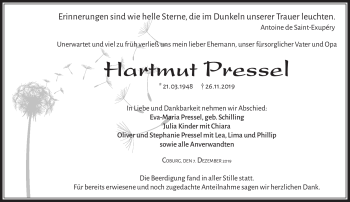 Traueranzeige von Hartmut Pressel von Neue Presse Coburg