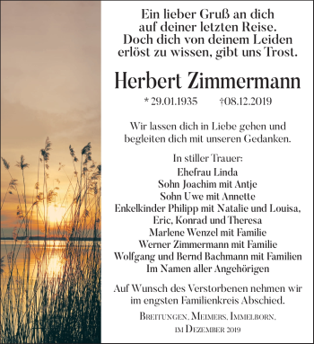 Traueranzeige von Herbert Zimmermann von Südthüringer Presse