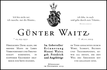 Traueranzeige von Günter Waitz von Südthüringer Presse