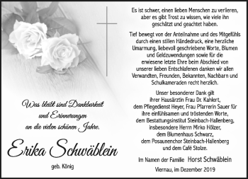 Traueranzeige von Erika Schwäblein von Südthüringer Presse