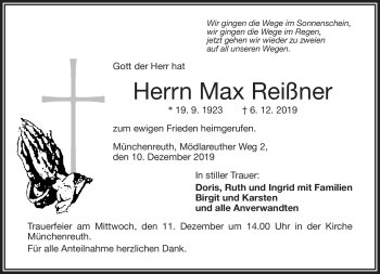 Traueranzeige von Max Reißner von Frankenpost