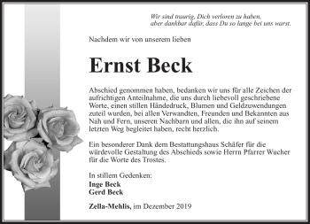 Traueranzeige von Ernst Beck von Südthüringer Presse
