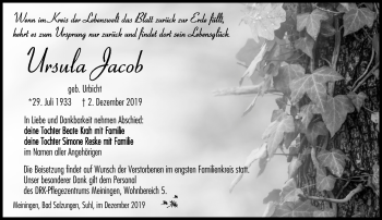 Traueranzeige von Ursula Jacob von Südthüringer Presse